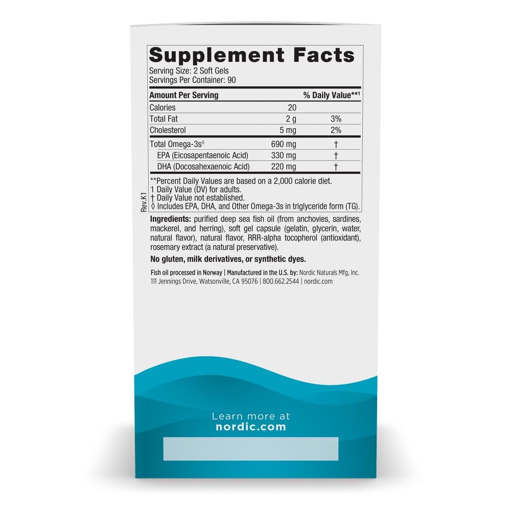 Nordic Naturals Omega-3, Lemon Flavor - 180 Soft Gels - 690 mg Omega-3 - Fish Oil - EPA & DHA - Immune Support, Brain & Heart Health, Optimal Wellness - Non-GMO - 90 Servings Nordic Naturals buy supplements Au