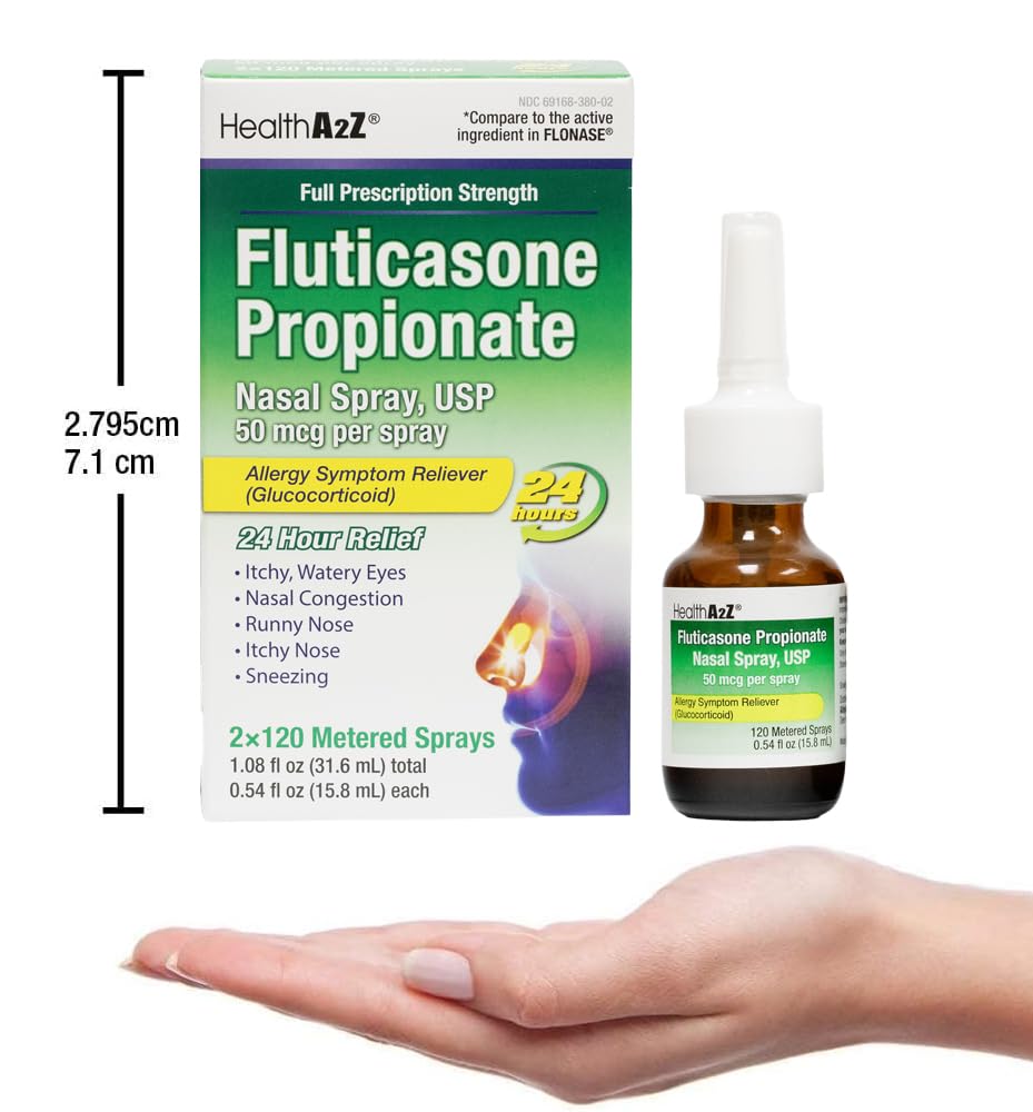 HealthA2Z® Allergy Relief, Fluticasone Propionate 50mcg, Nasal Spray, 24-Hour Allergy Relief, Dye Free, 240 Sprays (2 Pack, 120 Sprays Each) HealthA2Z buy supplements Au