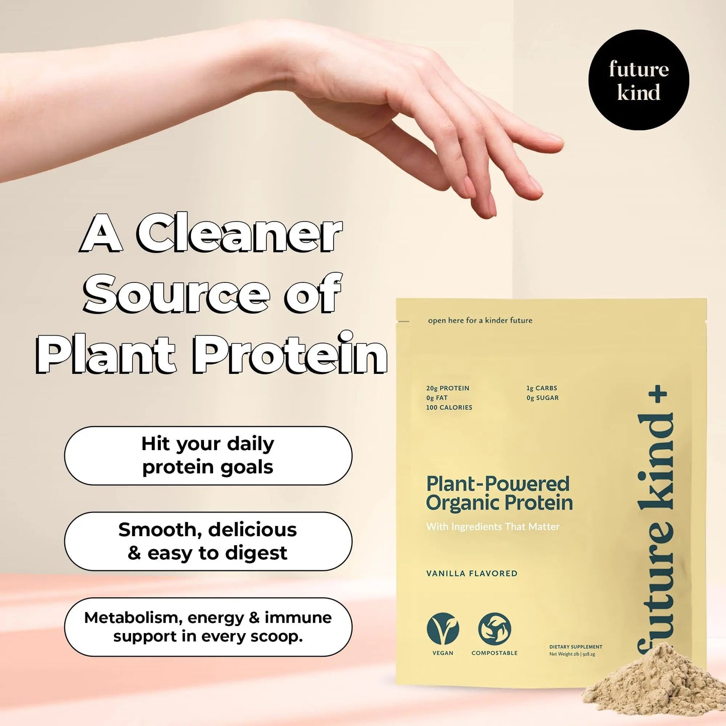 Future Kind Vegan Protein Powder, Vanilla, Pea Plant Protein for Lean Muscle with Iron & Fiber, Whey-Free, Sugar-Free, Soy-Free, Non-Dairy (34 Servings) Future Kind buy supplements Au