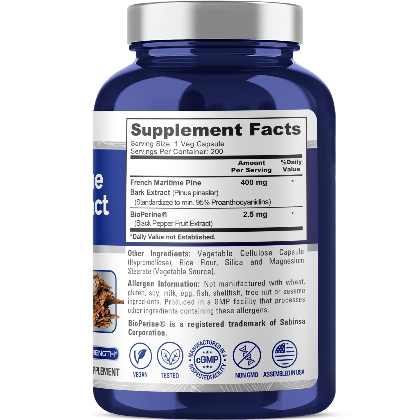 NusaPure French Maritime Pine Bark Extract 400mg per Veggie Caps 200-Day Supply Bioperine Non-GMO Vegan NusaPureBuy Supplements Australia