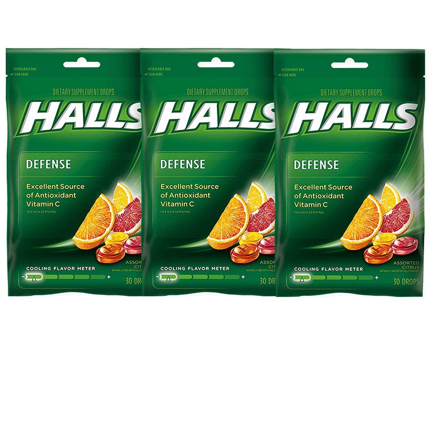 Halls Defense Vitamin C Drops Assorted Citrus - 30 ct, Pack of 3 HALLS buy supplements Au