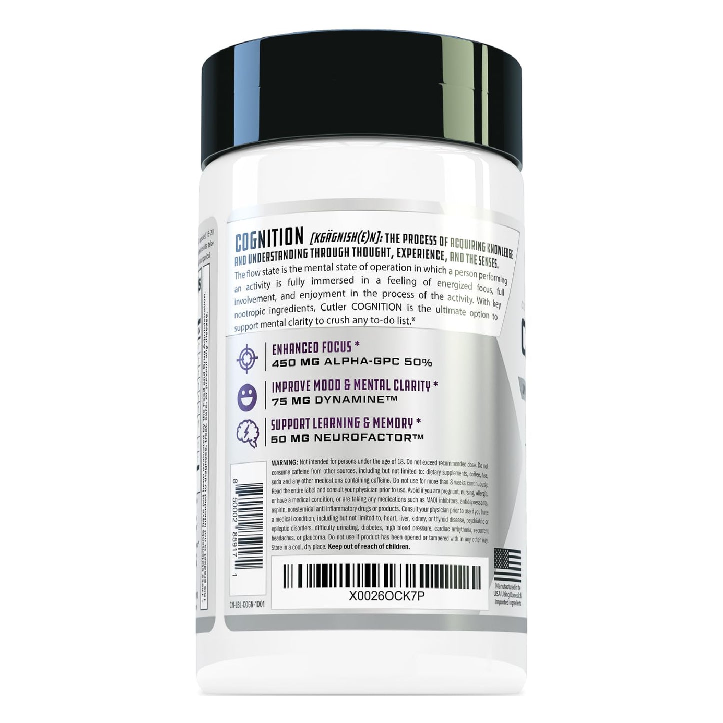 COGNITION High Potency Brain Nootropic Focus Supplement: Best Nootropic and Energy Pills for Mental Clarity, Memory, Studying, Gaming, and Work | Alpha GPC, Dynamine, Caffeine, L Theanine , 60 Count Cutler Nutrition buy supplements Au