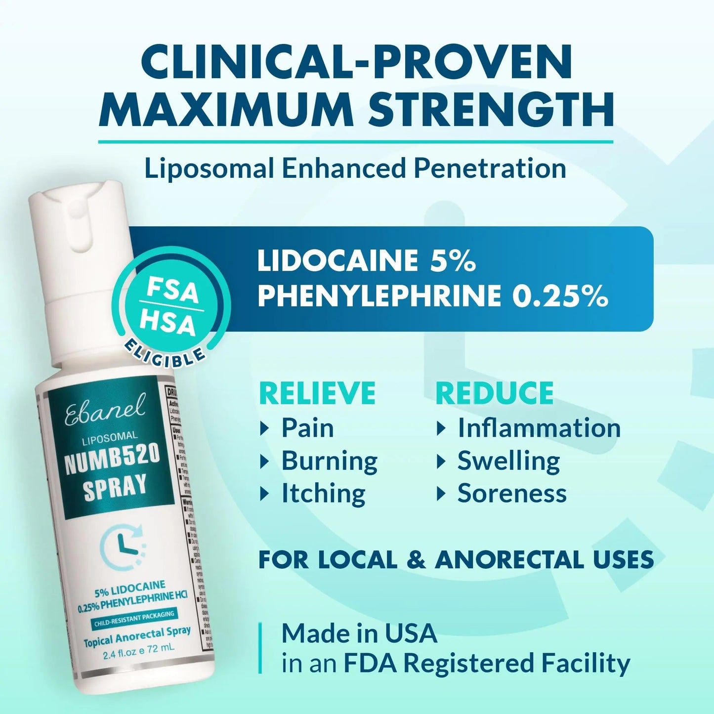 Ebanel 5% Lidocaine Spray Pain Relief Numb520 Burn Itch Relief Numbing Spray for Skin, Topical Anesthetic Postpartum Hemorrhoid Treatment with Phenylephrine for Local and Anorectal Uses EBANEL LABORATORIESBuy Supplements Australia