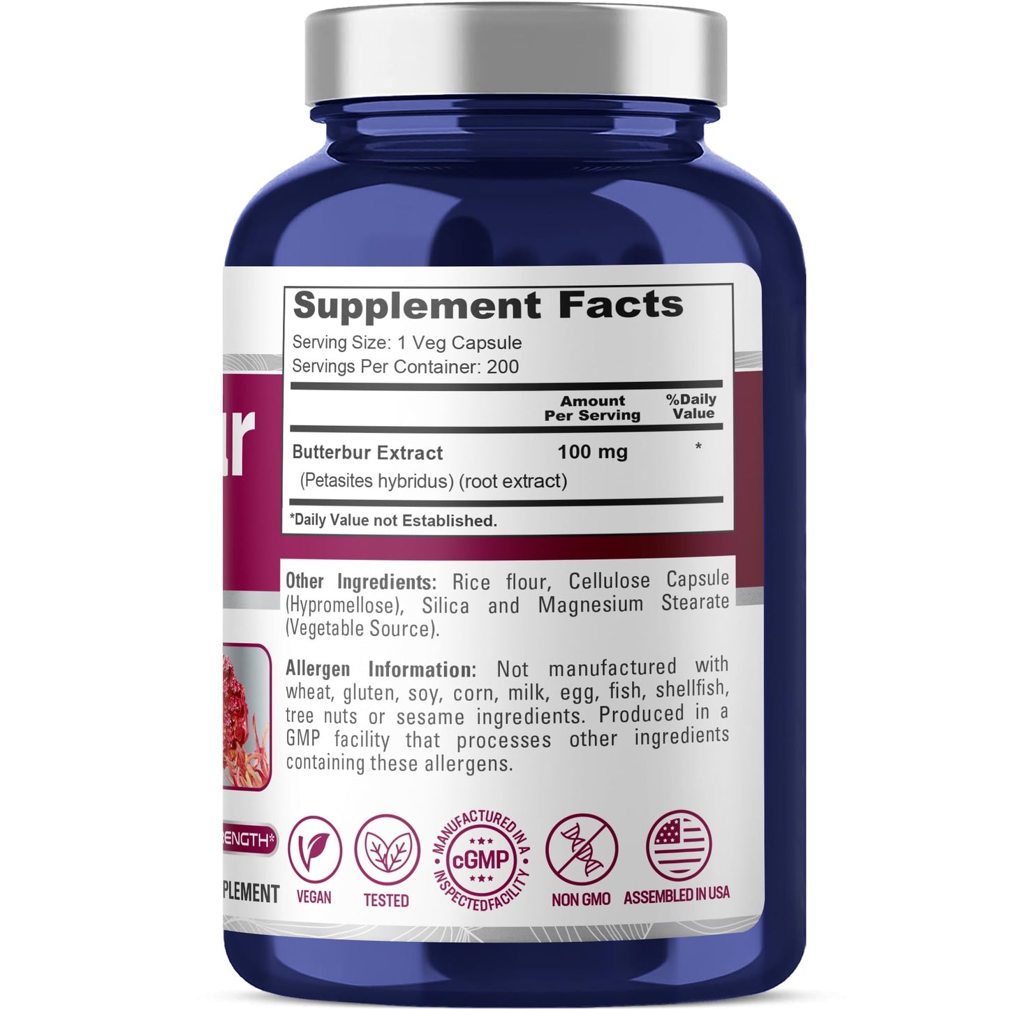 NusaPure Butterbur Extract 100mg per caps 200 Veggie Capsules (Non-GMO, Vegetarian, Vegan) NusaPureBuy Supplements Australia