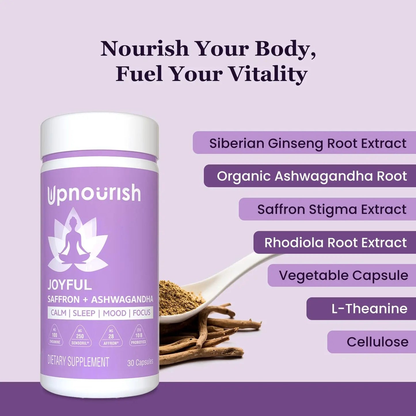 UpNourish Organic Ashwagandha Saffron Supplements with Probiotics - Stress Relief, Mood Enhancer, Calm Happy Pills Support Fatigue Focus Clarity with L-Theanine, Rhodiola, 30 Vegan Capsules UpNourish buy supplements Au
