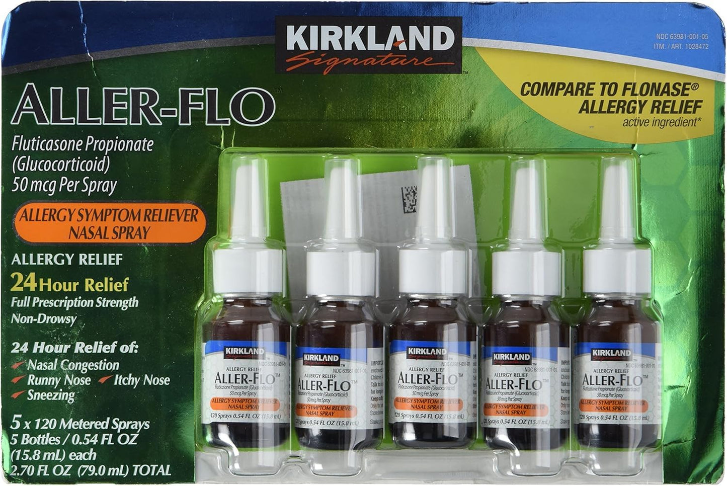 Kirkland Signature Aller-Flo Fluticasone Propionate (Glucorticoid) 5 Bottles x 120 Metered Sprays 0.54 Fl OZ per Bottle (15.8 mL x 5) 2.70 OZ Total (79 mL Total) 600 Total Sprays Total, 1-Pack KIRKLAND buy supplements Au