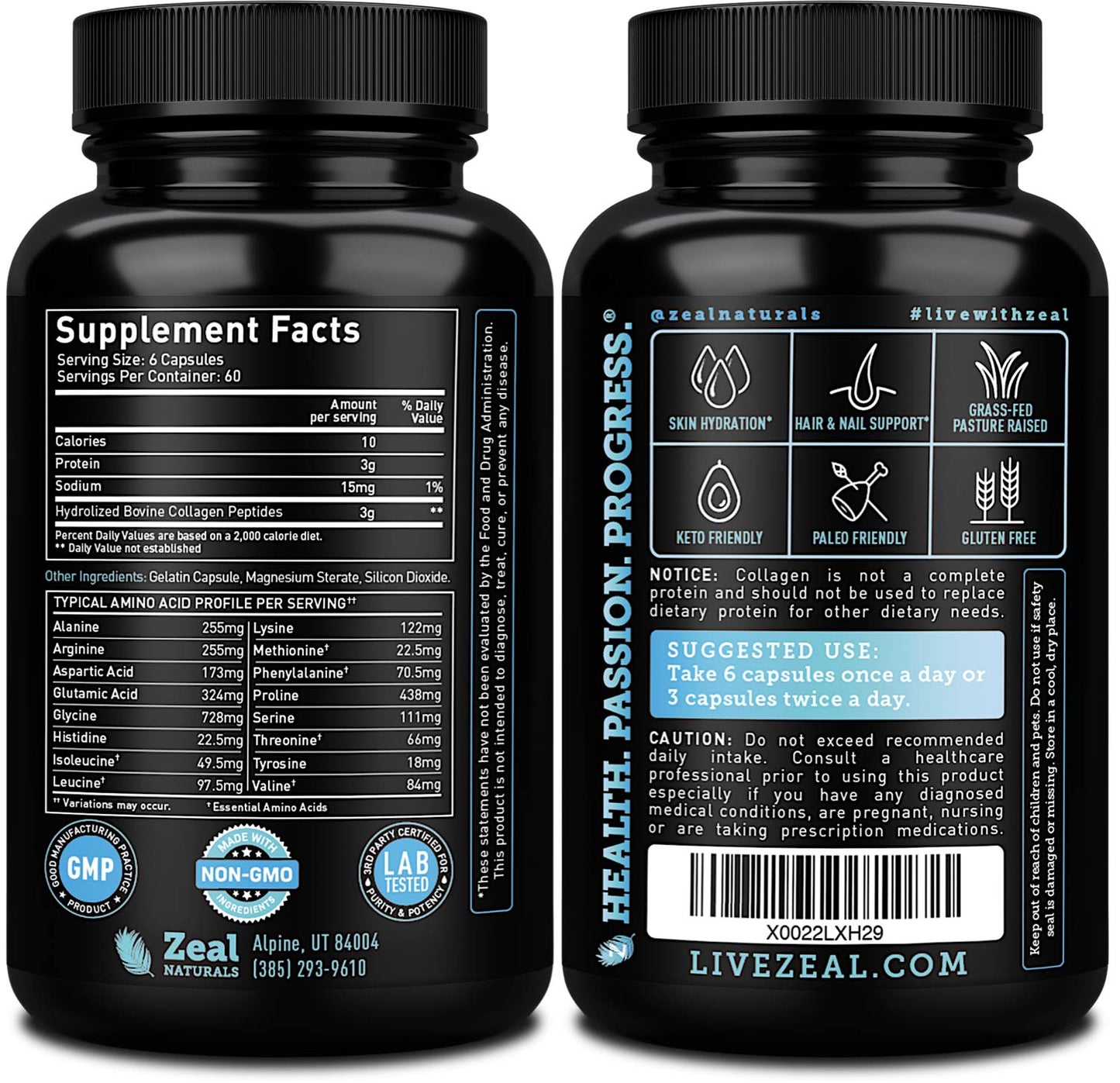 Zeal Naturals Collagen Peptides Collagen Pills (360 Capsules) Grass Fed Collagen Pepetide Powder - Hydrolyzed Collagen Powder for JointTendon SupplementHair Skin and Nails - Zeal NaturalsBuy Supplements Australia