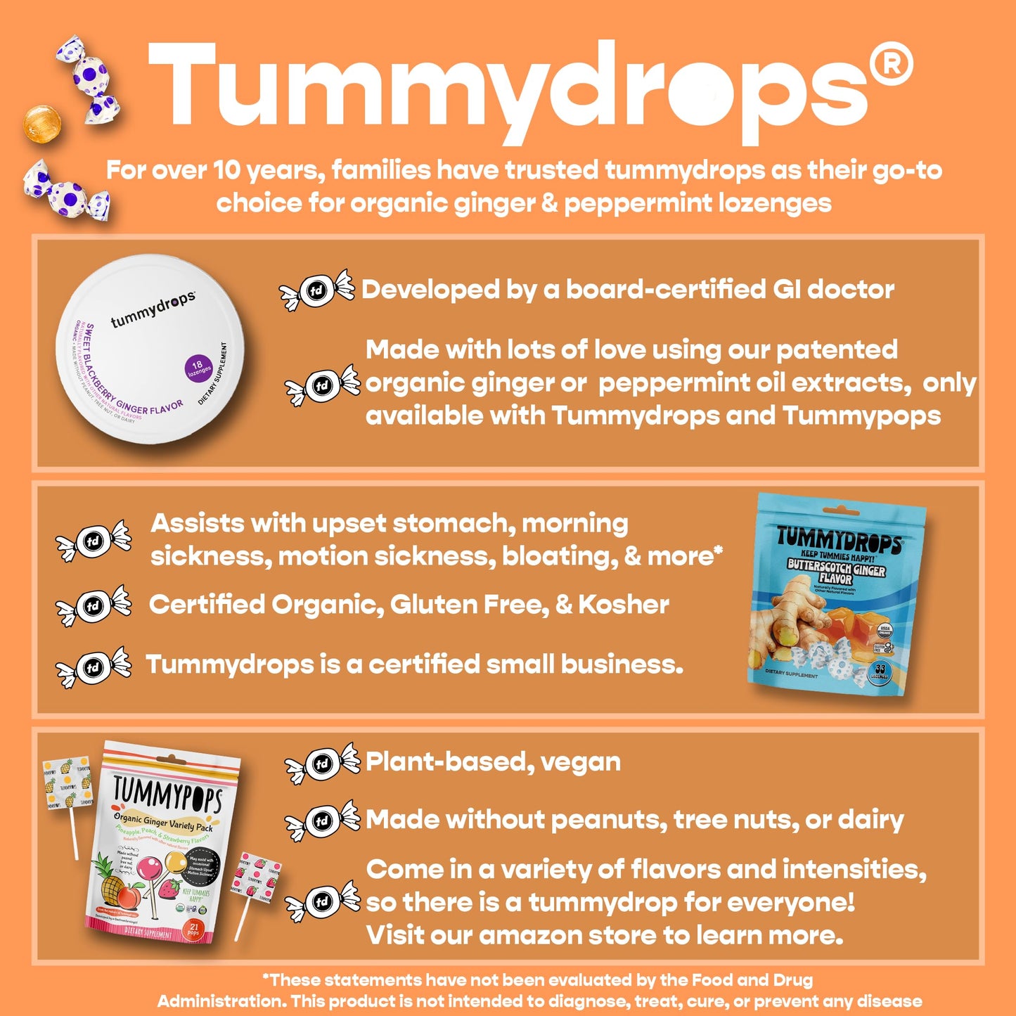 tummy drops No Sugar Crushed Peppermint Flavor, Gluten Free & Vegan, 33 Individually Wrapped Pure Peppermint Oil Lozenges Made with Organic Monkfruit tummy drops buy supplements Au