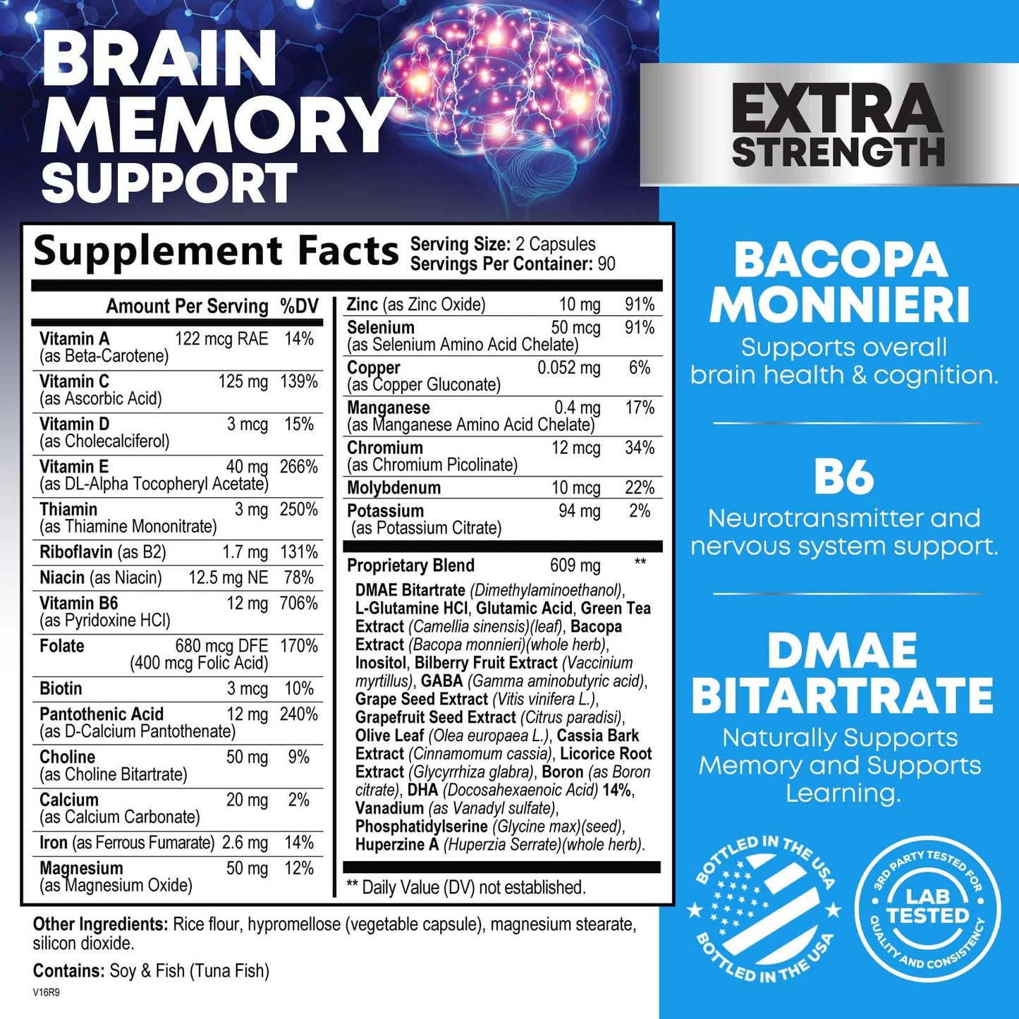 Brain Memory Supplement Pills - 3X Strength Nootropics for Concentration, Clarity & Focus Support - Brain Health Cognitive Vitamins with Bacopa, Phosphatidylserine & DMAE, Brain Booster - 180 Capsules Nature's NutritionBuy Supplements Australia
