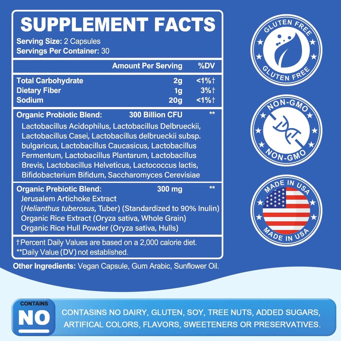 Probiotic 300 Billion CFU - 12 Strains with Organic Prebiotics for Digestive & Gut, Immune, Bloating Health - Probiotics for Women and Men - Daily Dairy Free, Shelf Stable - 60 Counts Linkvibe buy supplements Au