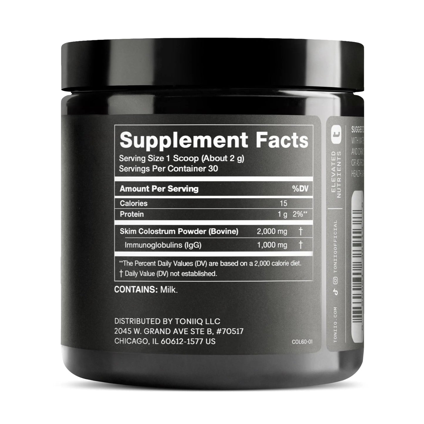 Ultra High Strength Bovine Colostrum Powder - 50% IgG - 2,000mg per Serving - Third Party Tested for Potency - Supports Immune, Gut, and Skin Health - 30 Servings -Premium Bovine Colostrum Supplement Toniiq buy supplements Au