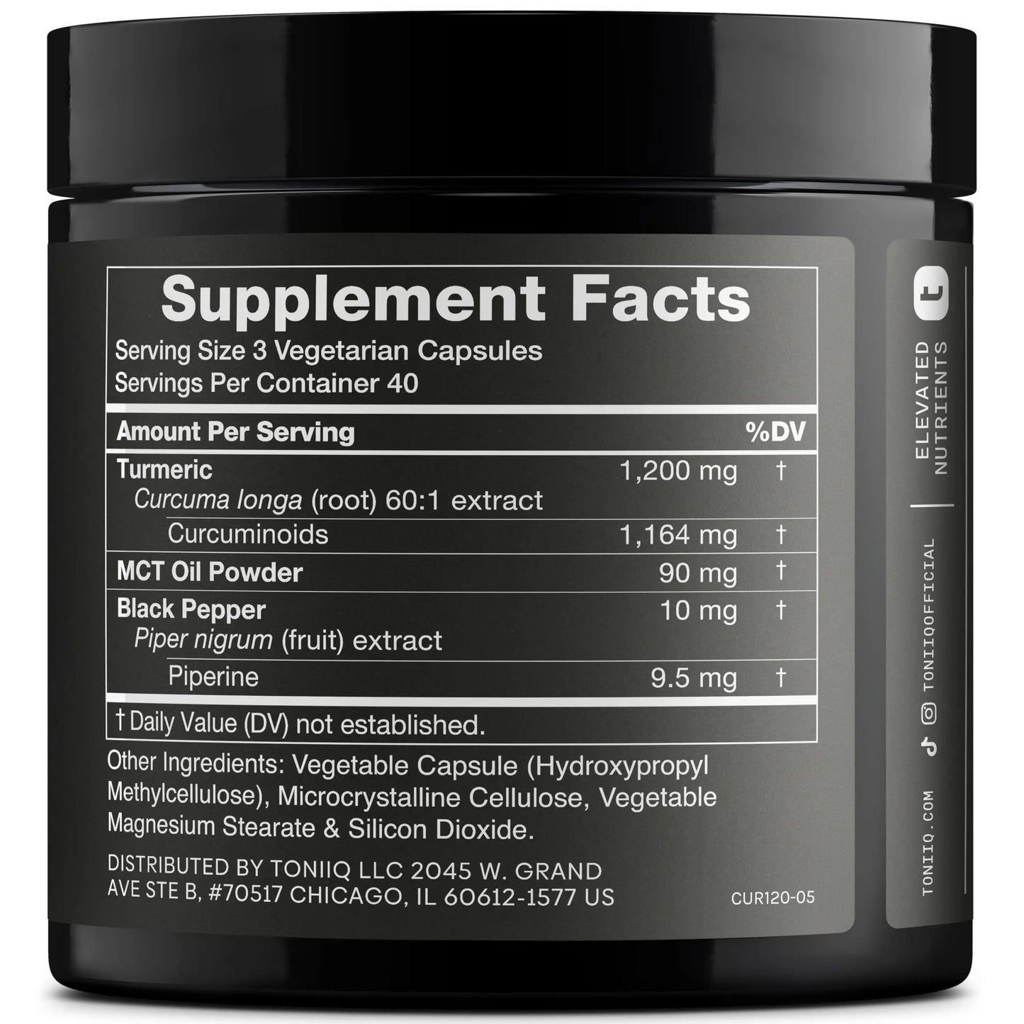 Turmeric Curcumin - Ultra High Potency 60:1 Extract with 97% Curcuminoids - 1200mg Per Serving - Black Pepper & MCT Oil for Enhanced Absorption - Third-Party Lab Tested - 120 Capsules Toniiq buy supplements Au