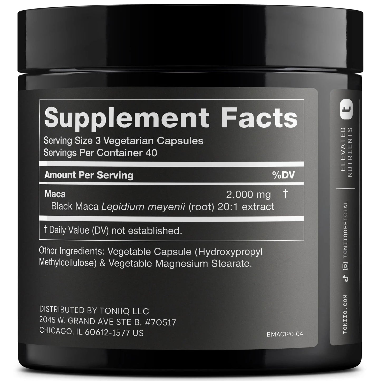 Toniiq Black Maca Root - Ultra High Potency 20:1 Extract - Single Origin, Wildcrafted & Highly Concentrated - Third-Party Lab Tested - 120 Capsules Toniiq buy supplements Au