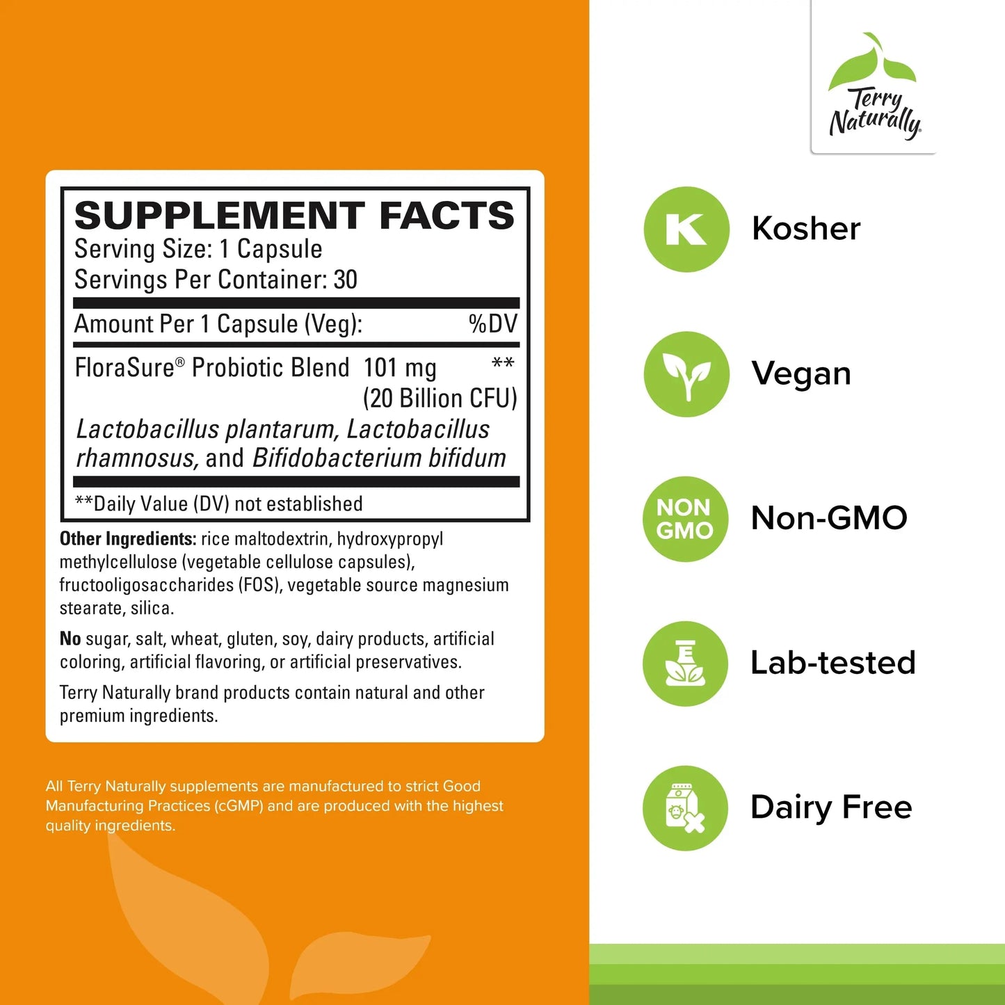 Terry Naturally FloraSure Probiotic - Digestion Supplement to Aid Against Occasional Bloating & Support Gas Relief - Gut Health Support with Bifidobacterium Bifidum - 30 Capsules (Pack of 2) Terry Naturally buy supplements Au