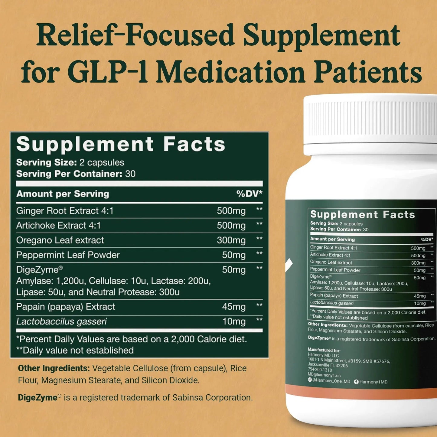 Harmony-1 Gut Health Supplement — Digestive Enzymes + Probiotics for Bloating Relief & Digestive Comfort — GLP-1 Friendly Digestive Support — 60 Capsules Harmony-1 buy supplements Au