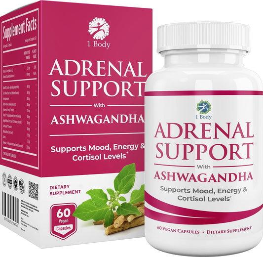 1 Body Adaptogen Complex Supplement with Ashwagandha - 60 Vegan Cap - NutriGlobal