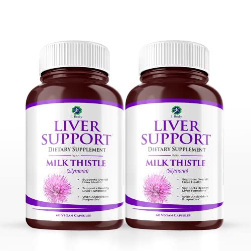1 Body Liver Support: Twin Pack - 60 Capsules Each - Milk Thistle - NutriGlobal