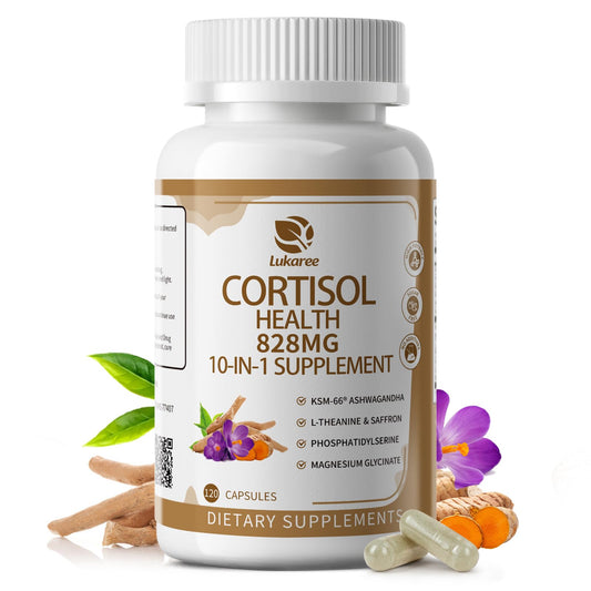 10-IN-1 Cortisol Supplements w/ KSM-66® Ashwagandha 300mg + L-Theanine 250mg, Magnesium Glycinate, Saffron, Phosphatidylserine, Turmeric & Vitamin C D3 B6 B5, For Women Men, 120 Capsules 60-Day Supply - NutriGlobal
