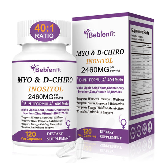 13-in-1 Myo Inositol & D-Chiro Inositol for Women PCOS,Hormonal Balance,2460mg-40:1 Ratio,Ovarian Health&Cycle Support Supplement Plus Alpha Lipoic Acid/Folate/Vitex/Magnesium/Multivitamin,120 Veg Cap - NutriGlobal