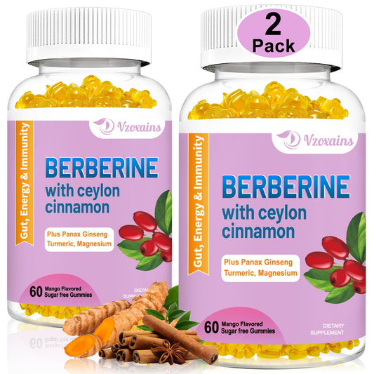 2 Pack Berberine with Ceylon Cinnamon Gummies, 2000mg High Potency Berberine HCI - NutriGlobal