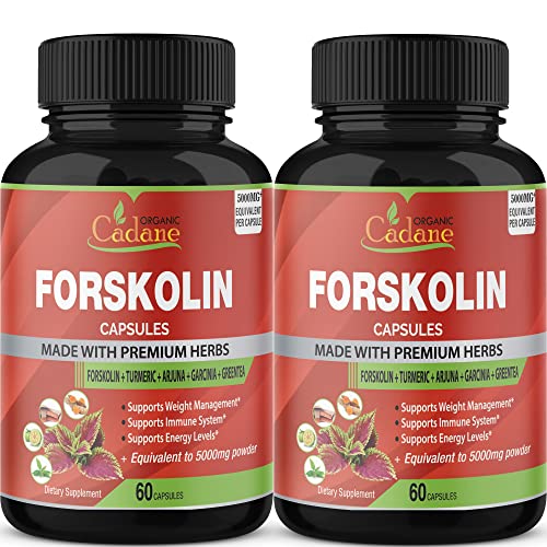 2 Packs Organic Forskolin Supplements Capsules 5000mg with Turmeric, Arjuna, Garcinia Cambogia - NutriGlobal