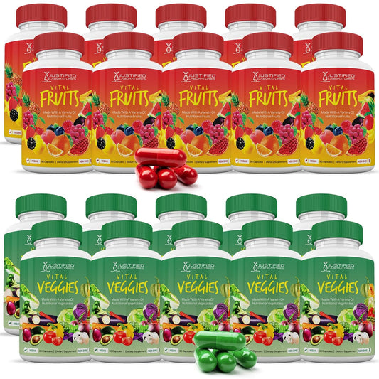 (20 Pack) Vital Fruits and Veggies Supplement Whole Food Red & Green Superfoods - NutriGlobal