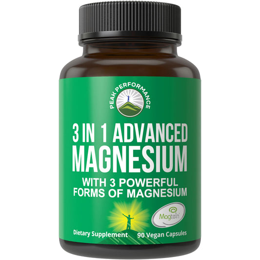 3 in 1 Advanced Magtein Magnesium Complex Capsules with Clinically Tested Magnesium L-Threonate, Glycinate & Taurinate. High Absorption & Bioavailability. Support Brain, Focus & Memory. 90 Vegan Pills - NutriGlobal