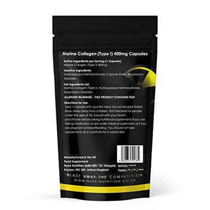 Nuke Nutrition Marine Collagen Capsules - 400mg - 120 Capsules - High Strength Collagen Nuke NutritionBuy Supplements Australia