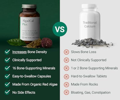 ALGAECAL Organic Red Algae Calcium Supplement for Bone Density, Vitamin K2 MK7 (100mg), Vitamin D3 (1600 IU), Magnesium (350mg) & Trace Minerals & Strength