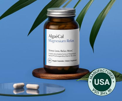 AlgaeCal Magnesium Relax™ - Chelated Magnesium with Ashwagandha for Sleep & Stress - Glycinate, Malate, Citrate - Sleep, Mood, & Cortisol Support (4 Months Supply) ALGAECALBuy Supplements Australia