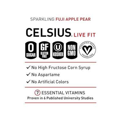 CELSIUS Sparkling Fuji Apple Pear, Functional Essential Energy Drink 12 Fl Oz (Pack of 12) CELSIUSBuy Supplements Australia