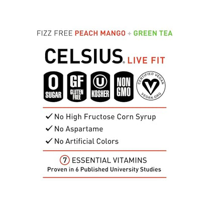 CELSIUS Peach Mango Green Tea, Functional Essential Energy Drink 12 Fl Oz (Pack of 12) CELSIUSBuy Supplements Australia