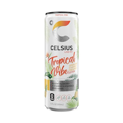 CELSIUS Sparkling Tropical Vibe, Functional Essential Energy Drink 12 Fl Oz (Pack of 12) CELSIUSBuy Supplements Australia