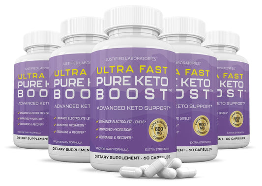 (5 Pack) Ultra Fast Pure Keto Boost Pills 1275MG New & Improved Formula Contains Apple - NutriGlobal