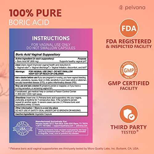 Pelvana Boric Acid Suppositories for Women 30 + 7 Applicators + 10 pH Test Strips PelvanaBuy Supplements Australia