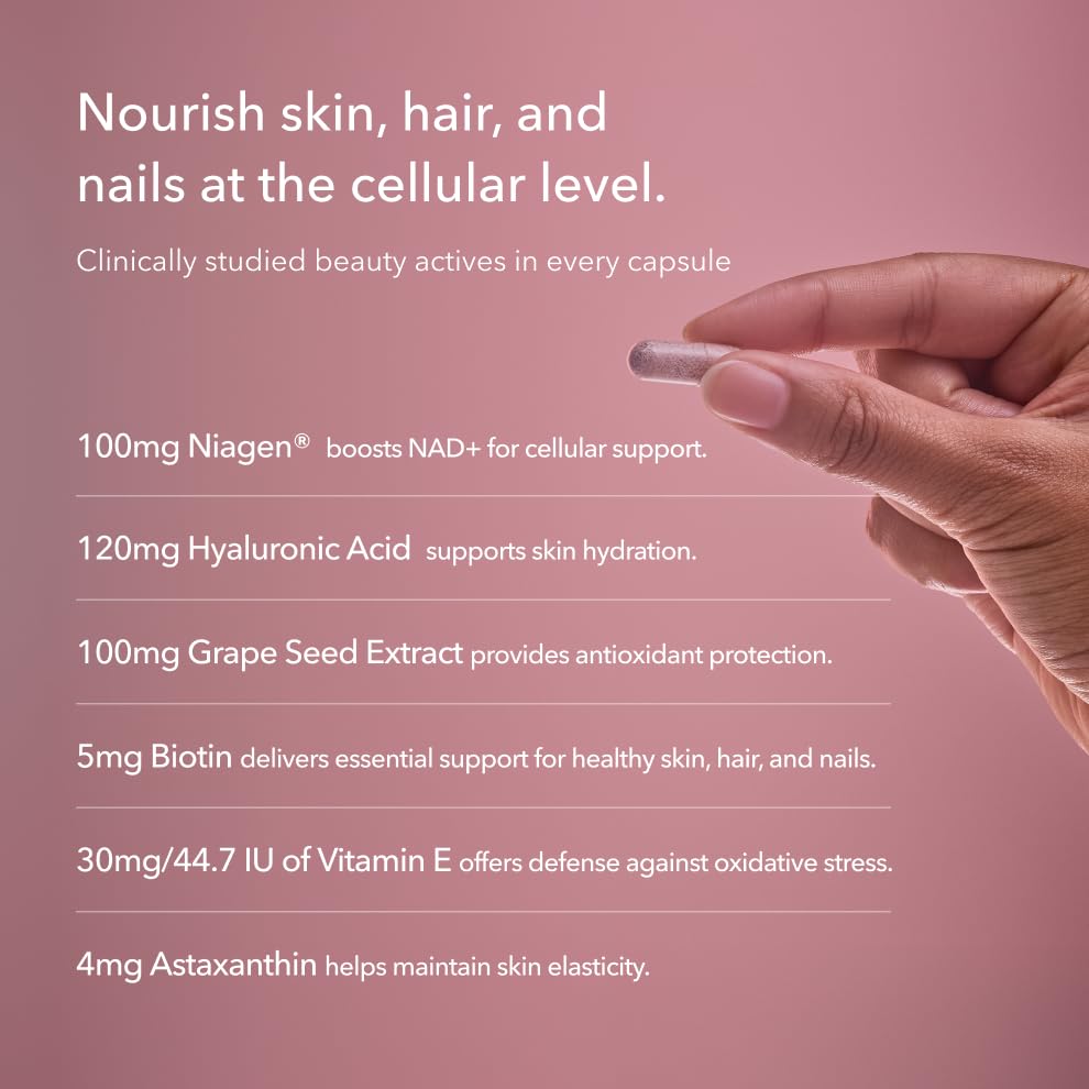 TRU NIAGEN 300mg + Beauty Bundle. A Comprehensive Bundle for Daily NAD+ Support with targeted Beauty Actives for Healthy Skin, Hair, and Nails at The Cellular Level. TRU NIAGENBuy Supplements Australia