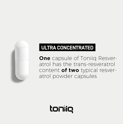 Toniiq Ultra High Purity Resveratrol Capsules - 98% Trans-Resveratrol - Highly Purified and Bioavailable - 180 Caps Reservatrol Supplement Toniiq buy supplements Au