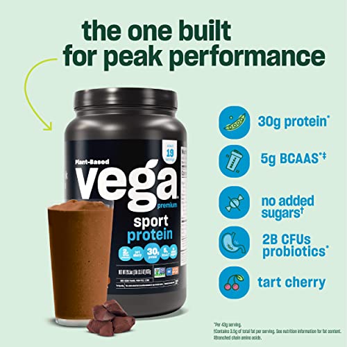 Vega Sport Premium Vegan Protein Powder, Chocolate - 30g Plant Based Protein, 5g BCAA VegaBuy Supplements Australia