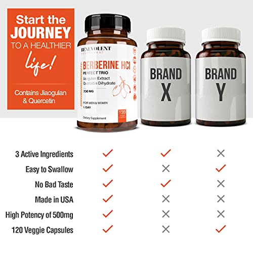 Premium Berberine HCL 730mg - 120 VCAPS Perfect Trio Complex with Non-GMO Jiaogulan Benevolent NourishmentBuy Supplements Australia