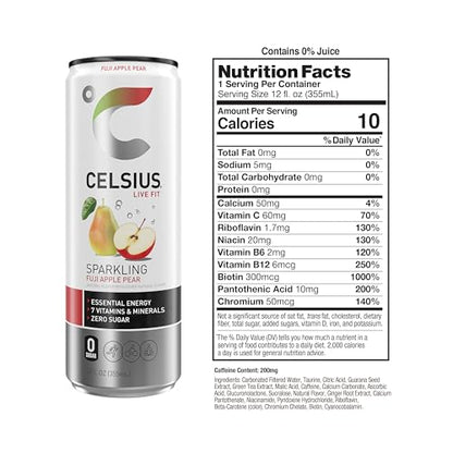 CELSIUS Sparkling Fuji Apple Pear, Functional Essential Energy Drink 12 Fl Oz (Pack of 12) CELSIUSBuy Supplements Australia