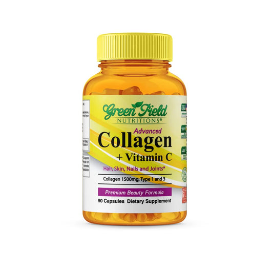 Greenfield Nutritions - Halal Collagen Peptides 1500 mg Type I & III, with Vitamin C 300 mg for Better Absorption, Anti-Aging Formula for Hair, Skin