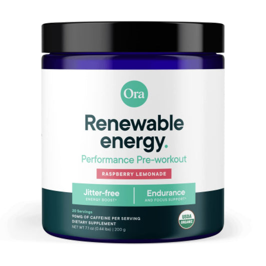 Ora Organic Natural Pre Workout Powder - Raspberry Lemonade Flavor- Provides Jitter Free