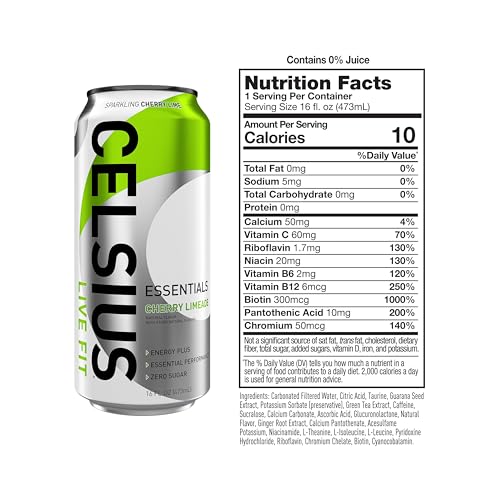 CELSIUS ESSENTIALS, Sparkling Cherry Limeade, Performance Energy Drink 16 Fl Oz CELSIUSBuy Supplements Australia
