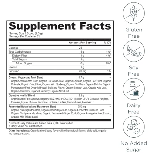 Ancient Nutrition SuperGreens Powder with Probiotics, Organic Berry Flavor Greens, Made from Real Fruits, Vegetables and Herbs, Digestive and Energy Support, 25 Servings, 6.7oz Ancient NutritionBuy Supplements Australia