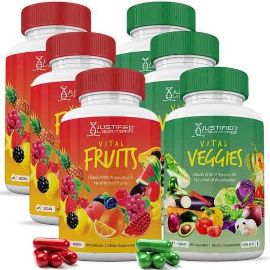 (6 Pack) Vital Fruits and Veggies Supplement Whole Food Red & Green Superfoods - NutriGlobal
