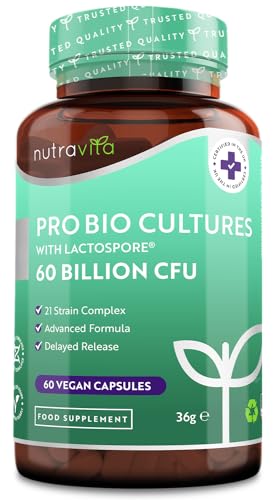 60 Billion CFU Probiotic Cultures - Scientifically Backed Lactospore® for Good Gut Flora - NutriGlobal