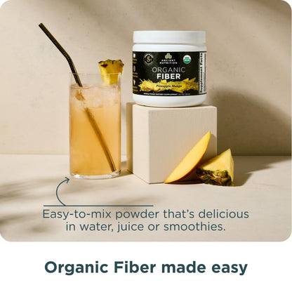 Ancient Nutrition Organic Fiber Powder, Pineapple Mango, Soluble Fiber from Acacia & Konjac Root, Supports Digestive Health, Reduces Bloating, 6.4 oz