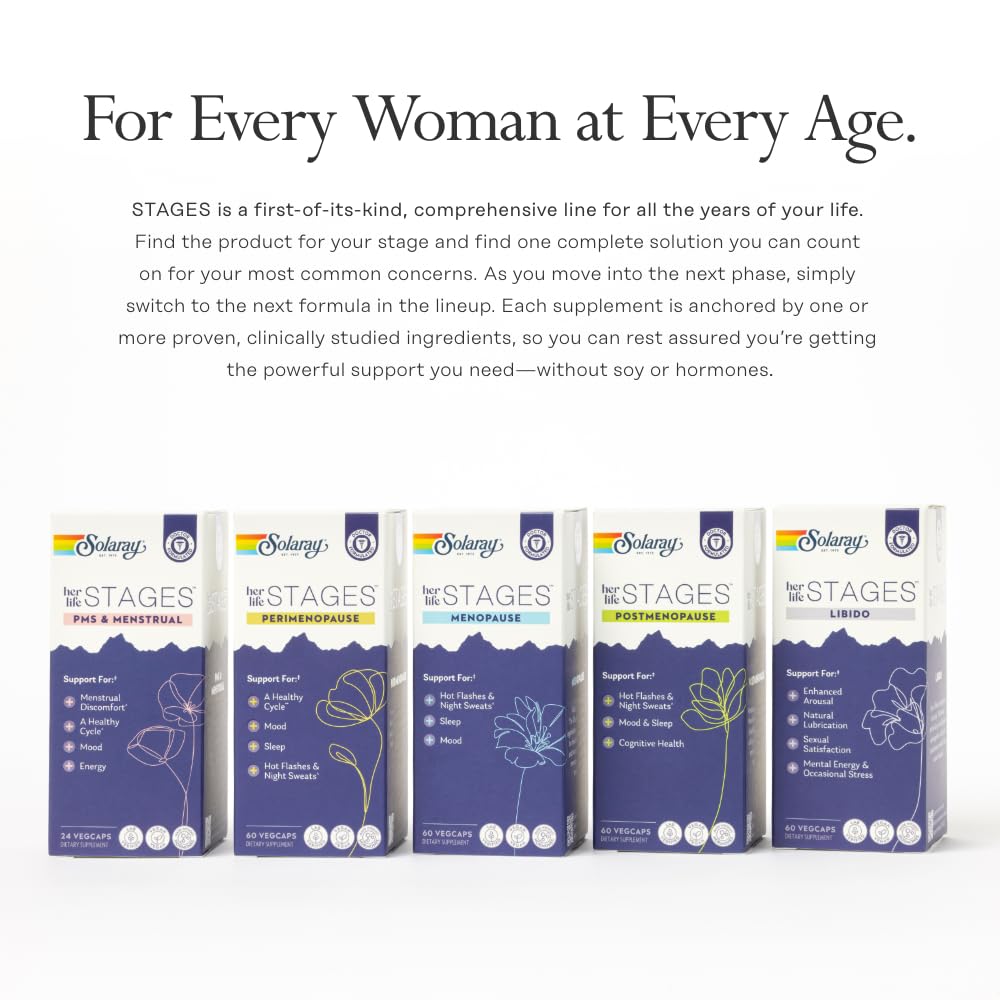 SOLARAY Menopause her Life Stages - Menopause Supplements for Women - Supports Mood, Sleep, Hot Flashes, Night Sweats - Vegan, Gluten Free - 60-Day Guarantee - 30 Servings, 60 VegCaps SOLARAYBuy Supplements Australia