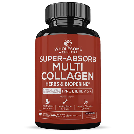 Super-Absorb Multi Collagen Pills (Type I II III V X) Organic Herbs and Bioperine - Hair, Skin