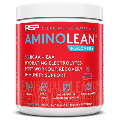RSP NUTRITION Vegan AminoLean Pre Workout Energy (Mango 25 Servings) with AminoLean Recovery Post Workout Boost (Tropical Island Punch 30 Servings)